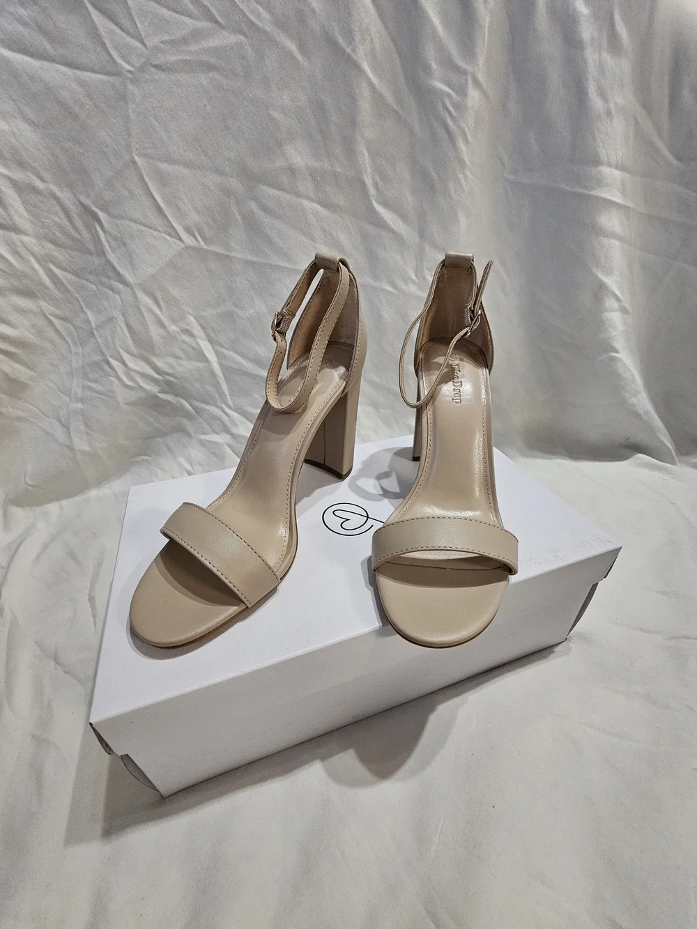 Neutral Ankle-Strap Block Heel Sandals - Nude